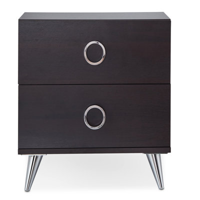 Table d'appoint compacte avec tiroirs à glissières en métal - 2 tiroirs, tiroir moderne avec pieds argentés pour les petites pièces et les appartements