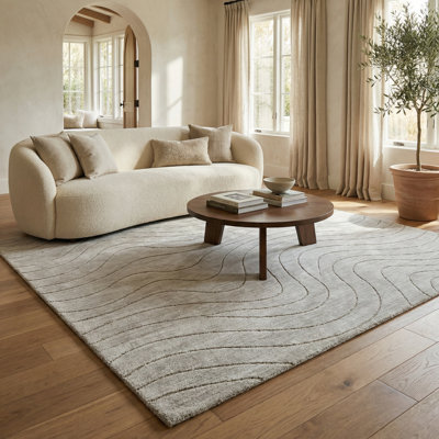 Rug Branch Rahil 4' x 6' (3'11" x 5'7") Grey/Cream Abstract Indoor Area Rug, Comtemporary, Medium Pile, Stain-Resistant Carpet - Living Room, Bedroom, Dining Room, and Kitchen