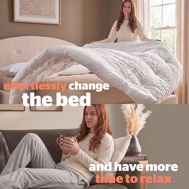 Silentnight Coverless 10.5 Tog Duvet and Pillowcase Set Luxury Seersucker, White, Super King