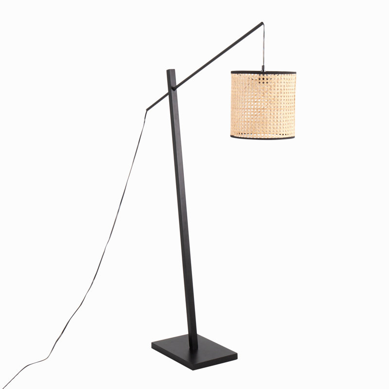 Lampe sur pied contemporaine en métal et rotin noir
