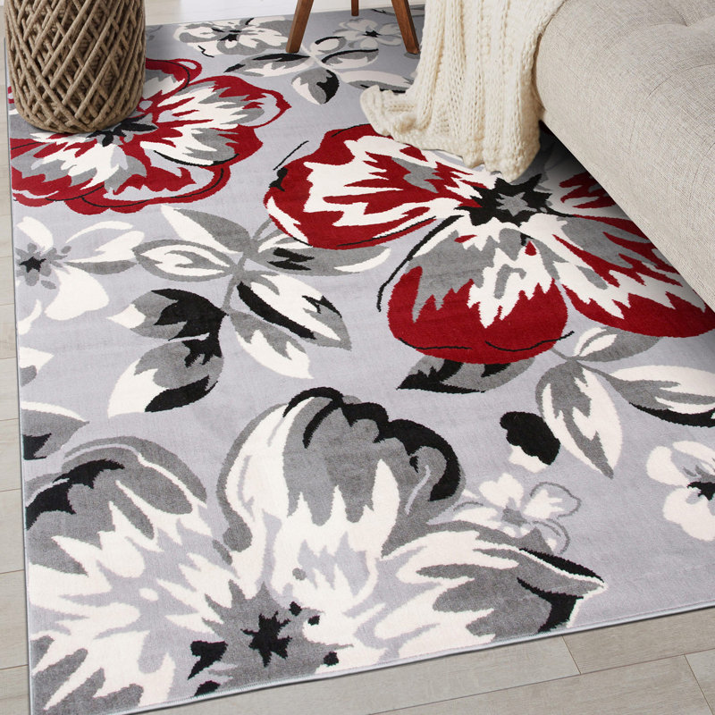 Tapis gris / rouge Rooshi, Rectangle 3 pi 1 po x 5 pi