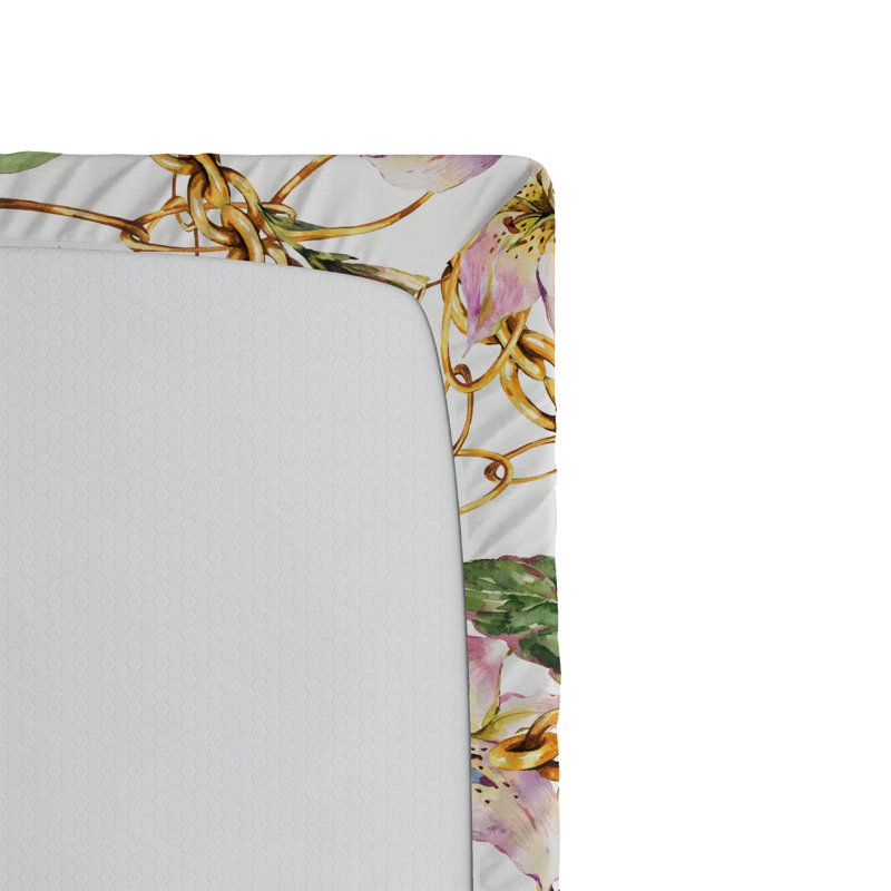Drap-housse à motif floral Ambesonne, Drap-housse de taille très grand, Rosé, moutarde, vert fougère / floral