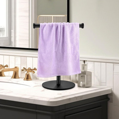 Porte-serviettes noir mat robuste - Porte-serviettes en T pour cuisine de salle de bain - Fabrication en métal durable avec base antidérapante