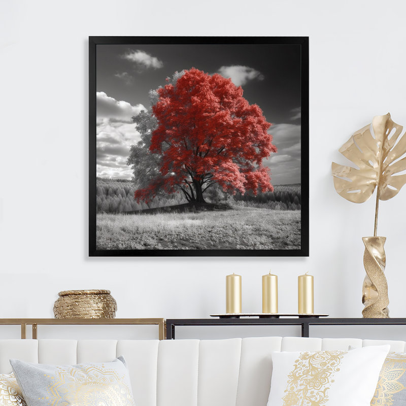 Red Tree Blossom Haven I, reproduction d'art sur toile, Cadre photo noir, H 16 po x l 16 po x P 1 po