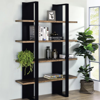 Bibliothèque à 4 tablettes de style moderne avec tablettes ouvertes, idéale pour la décoration de salon