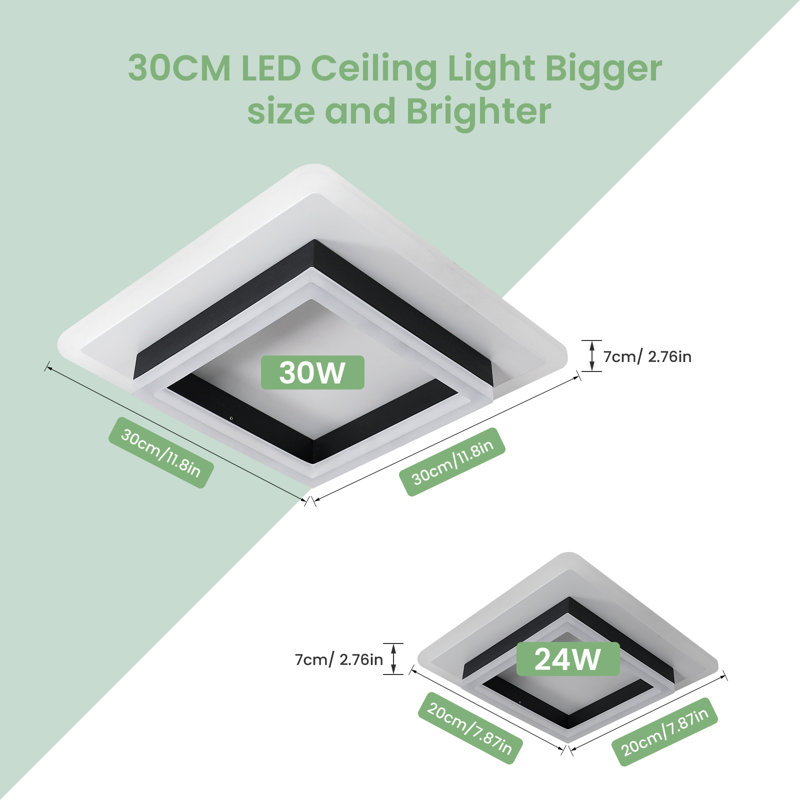 Darnzell 30cm Square LED Flush Mount Ceiling Light, 6500K