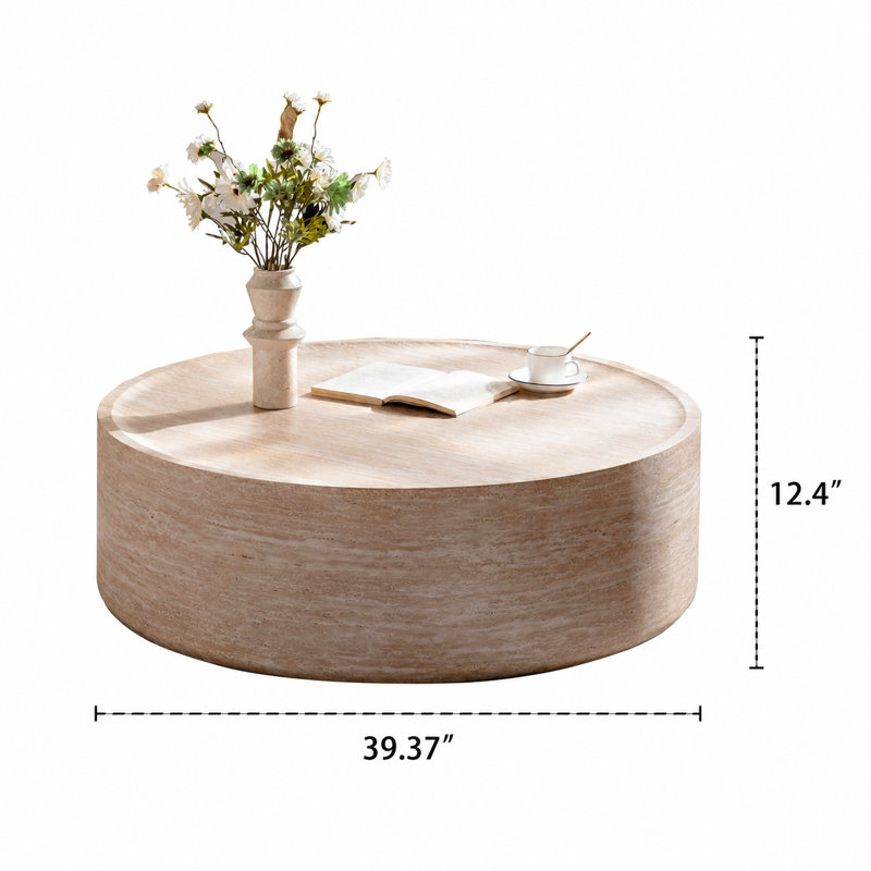 Table basse ronde moderne avec motif géométrique pour le salon, aucun assemblage requis, H 12 po x L 39,37 po x l 39,37 po