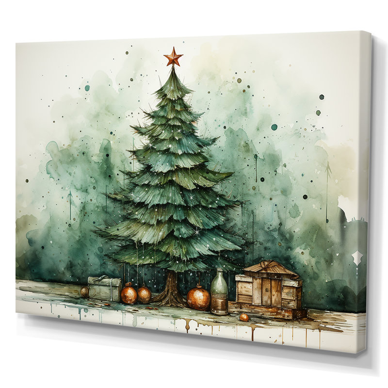 Minimalisme, arbre de Noël forêt III - pin, art mural, H 30 po x l 40 po x P 1,5 po, Toile tendue