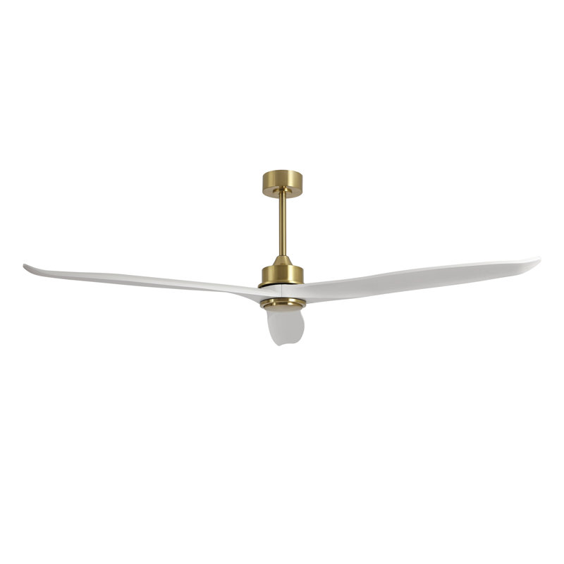 72" Solid Wood 3-Blade Ceiling Fan With Remote Control, White Wood