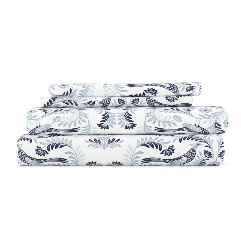 Navy Paisley Print Microfiber California King Sheet Set