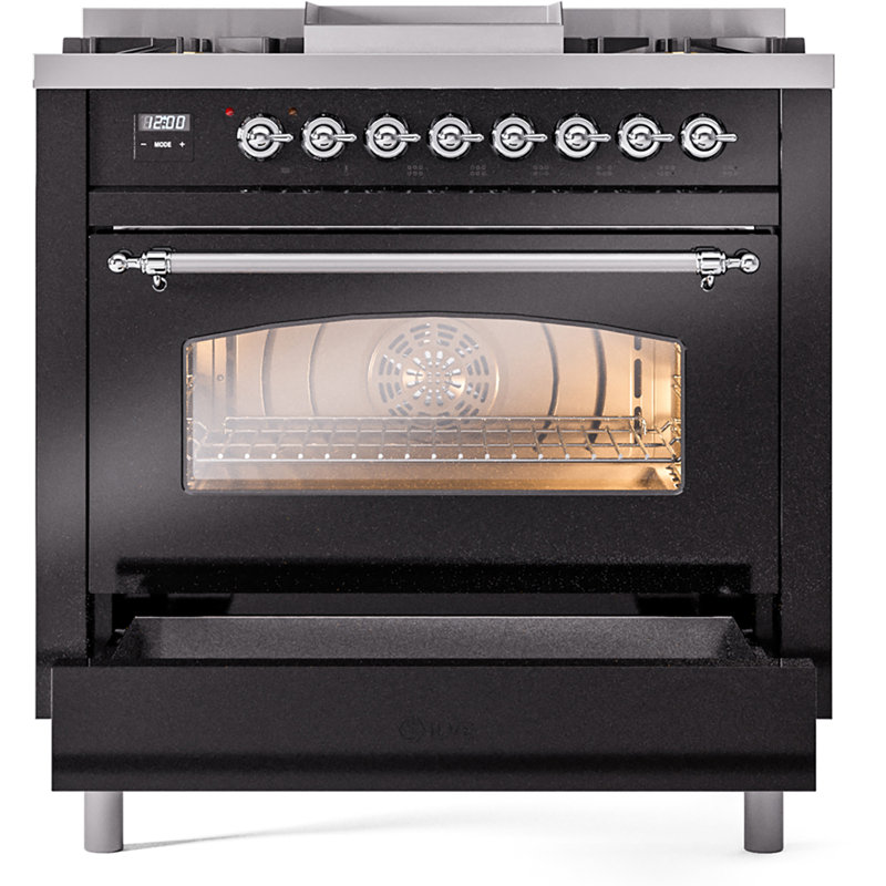 ILVE Nostalgie II 36 Dual Fuel Range, knobs, White/Brass, Natural Gas