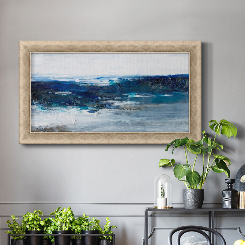 Toile encadrée de qualité supérieure Mysterious Sea II - prête à être accrochée, H 21 po x l 37 po x P 1,25 po, gris