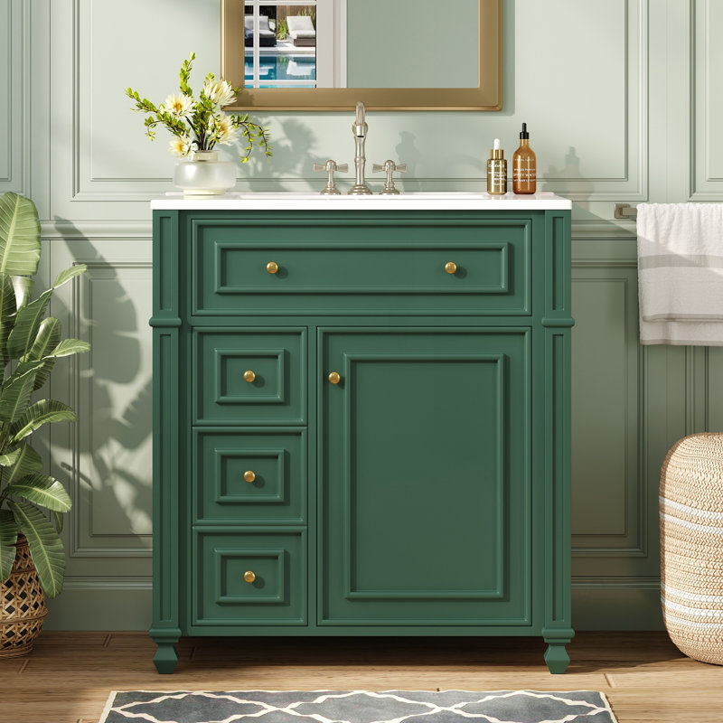 Meuble-lavabo de salle de bain avec lavabo en céramique, portes à fermeture douce et organisateur de porte pour espaces compacts
