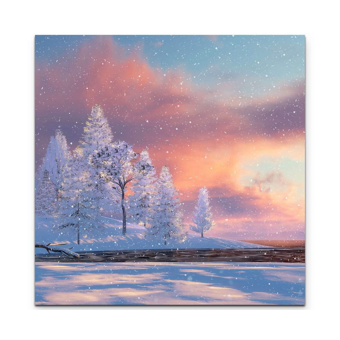 Leinwandbild Winterlandschaft – 3D Illustration