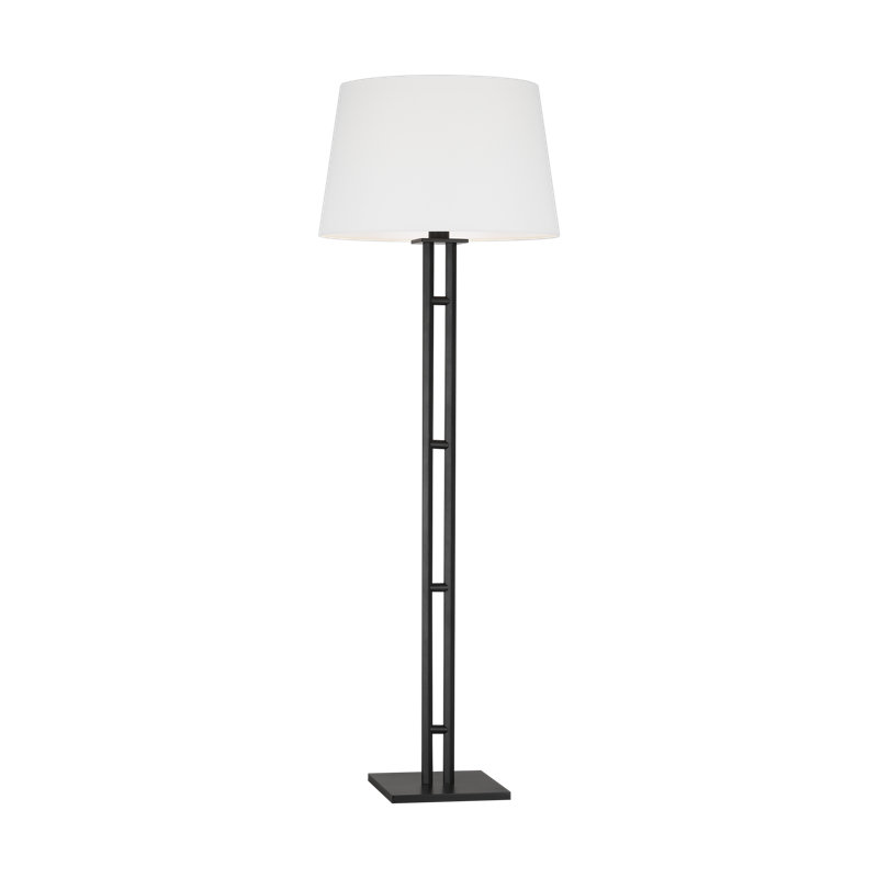 Aged Iron Floor Lamp with White Linen Shade