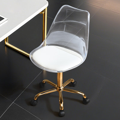 Clear Acrylic Desk Chair with PU Leather Cushion and Adjustable Height