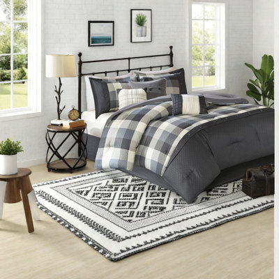 Ensemble de literie confortable à chevrons 7 pièces en polyester de style maison de campagne