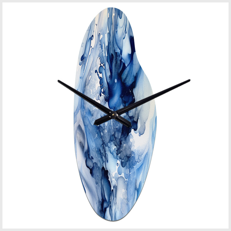 Horloge murale abstraite, vagues bleues classiques en forme de V - fractales, horloge murale, Médium