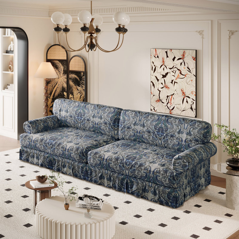 Canapé 4 places Rylith, H 33,5 po x l 93,7 po x P 38,2 po, 4, Motif floral bleu
