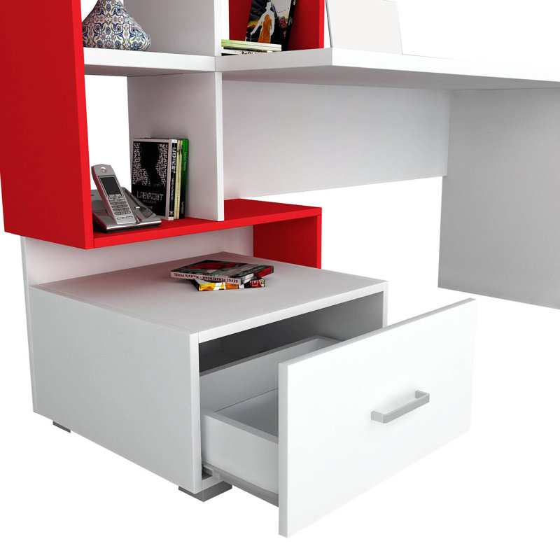 Lyall Computer Desk, White/Red