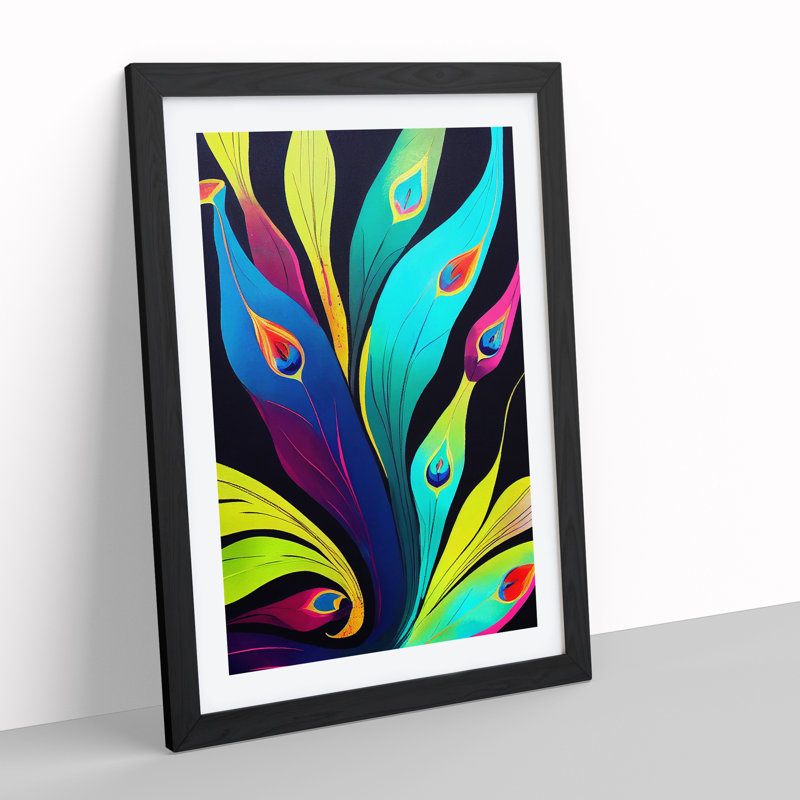 The Peacock Feathers Abstract - Single Picture Frame Painting, Black, 34cm H x 25cm W x 2cm D