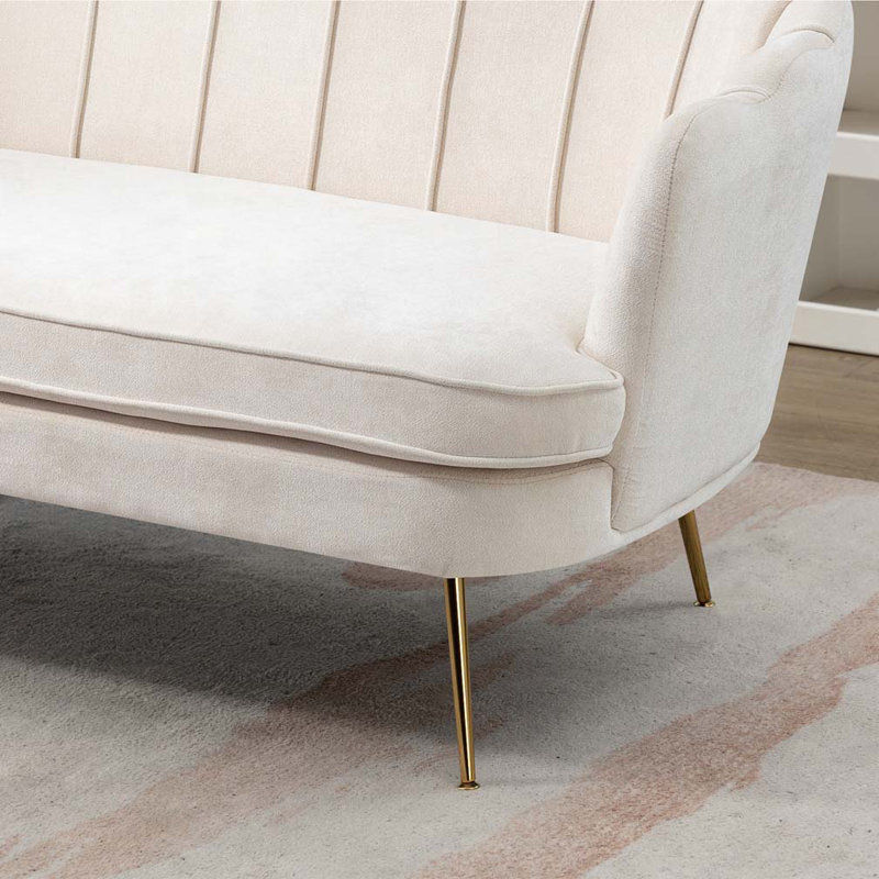 Shay 59.2" Flared Arm Curved Loveseat, Beige Chenille
