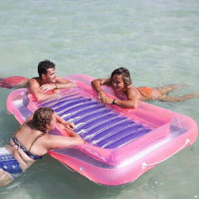 Inflatable Floating Lounge - Extra Large 70X46x8 Inches, Heavy-Duty 13-Gauge Vinyl Pool Float With Adjustable Headrest, For Pool, Beach, Spa, Backyard - Holds 1-3 People - Pink Tanning Tub, Floats For Pool, Sun Protection Gear, Water Reflective Design, St
