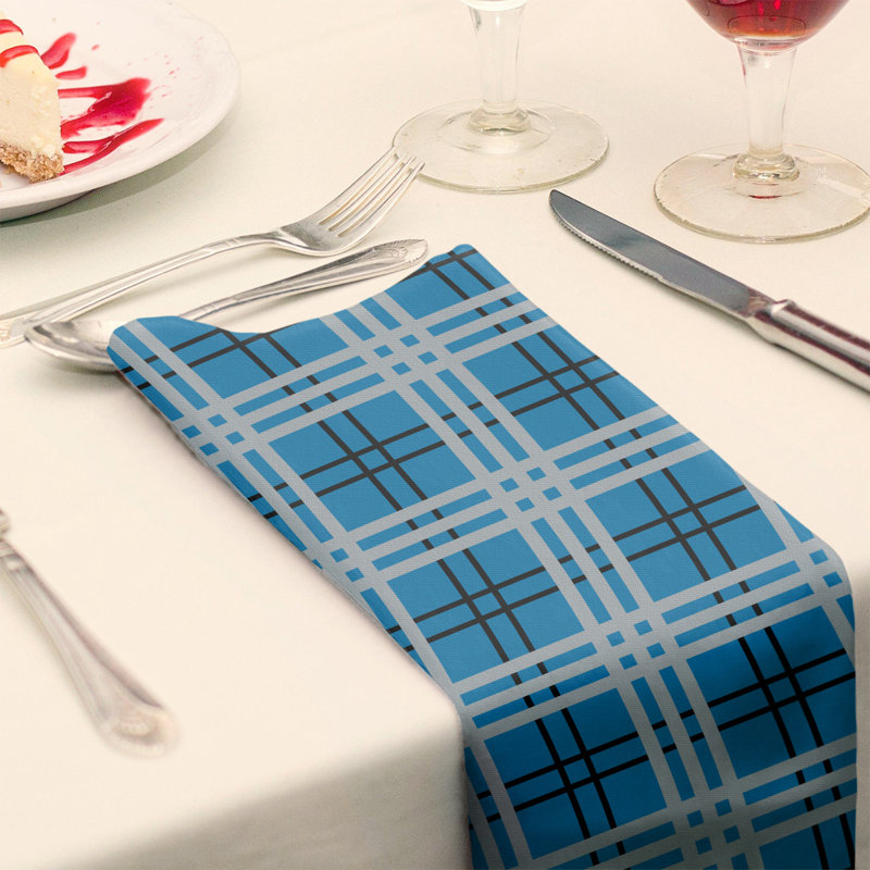 Plaid Square Napkin, Honolulu Blue/Black/Silver, 10" x 10", Cotton
