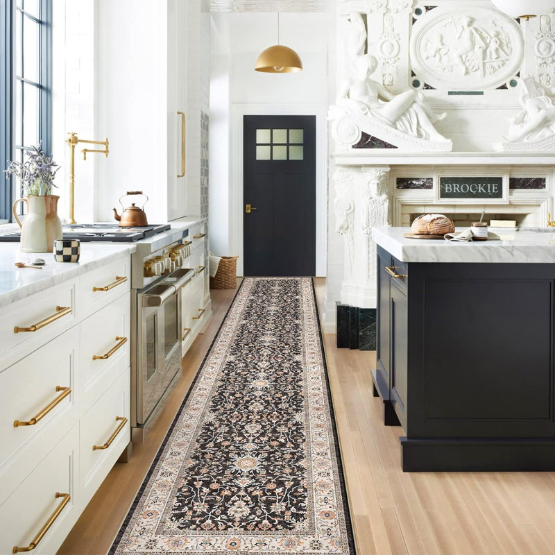 Washable Hallway Rug - Rug Kitchen Rugs and Mats Non Skid Washable Waterproof Carpet for Living Room Bedroom Bathroom (Black)