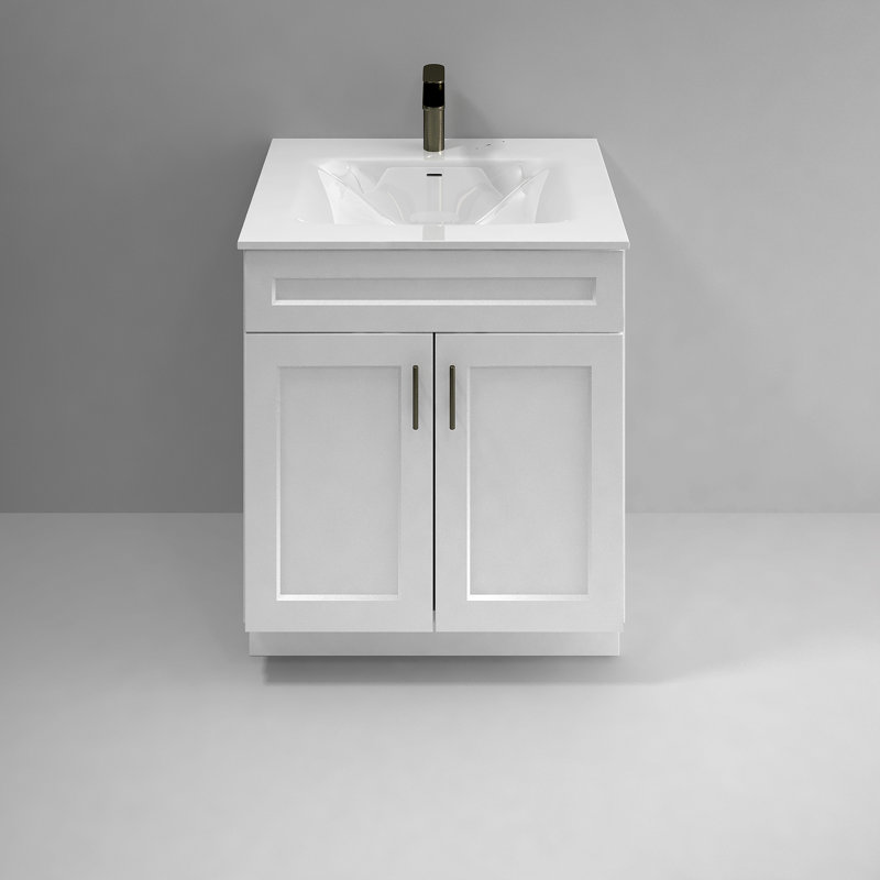 Ensemble de meuble-lavabo Shaker avec base pour lavabo 30 po (gris clair / érable / blanc), Blanc