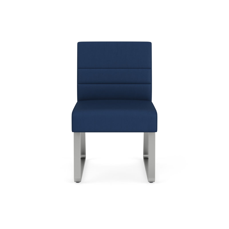 Chaise d'invité sans accoudoirs Waterfall, Argent, Vinyle bleu Patriot Plus Imperial