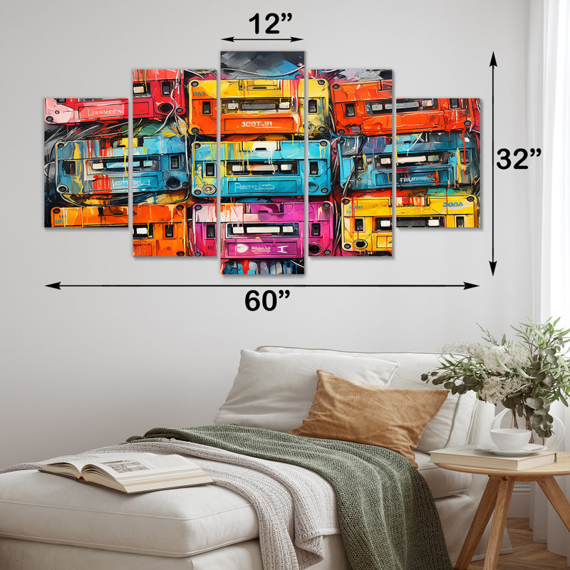 Neon Groove Cassette Tapes III - Cassette Tapes Multipanel Wall Art, ensemble