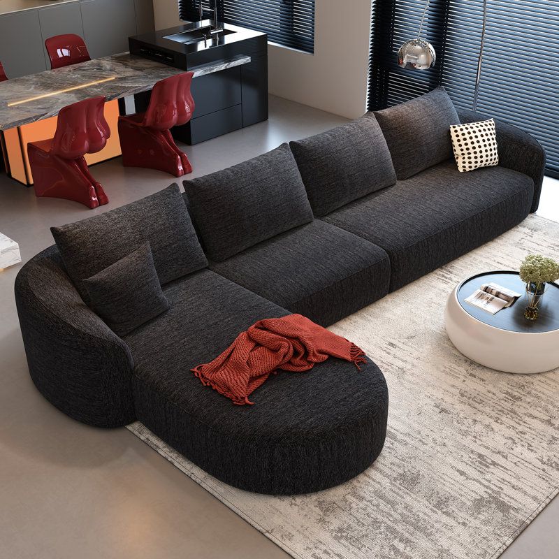 Canapé modulaire à dossier incurvé de luxe modulaire à dossier incurvé de 138,6 po Boneless, Noir