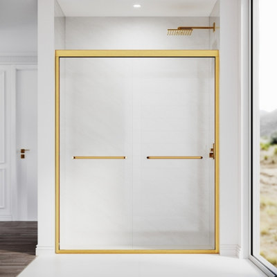 Porte de douche coulissante en verre l 50 à 54 po x H 72 po, porte de douche réglable semi-sans cadre, verre trempé transparent épais et certifié, poignées en acier inoxydable 304, or brossé