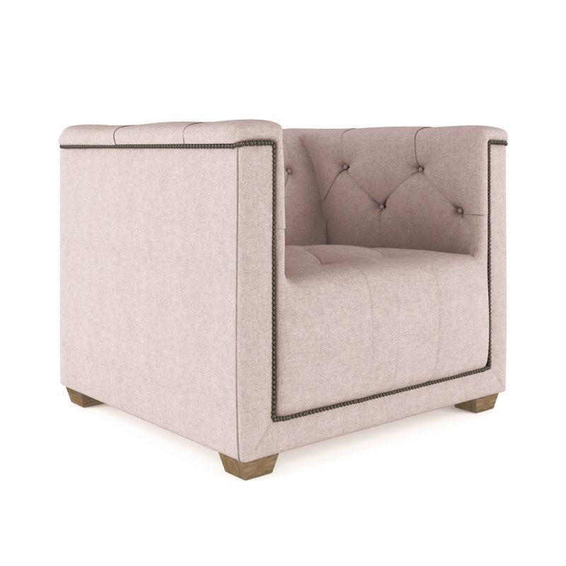 Fauteuil tuxedo Hudson, Patiné, Peluche velours rosé