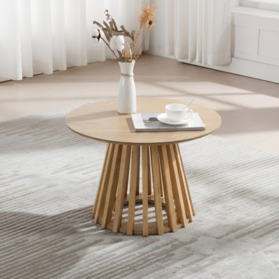 Rilma Solid Wood Base Single Coffee Table, Round Coffee Table for Living Room