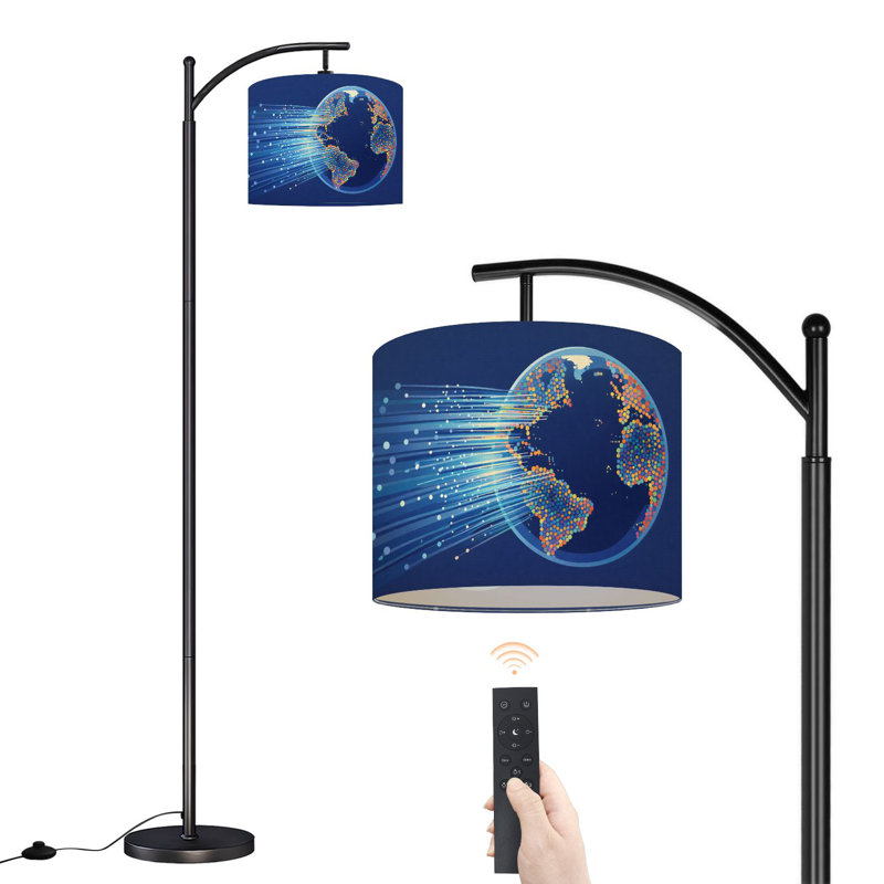 Arc Floor Lamp with Adjustable Lampshade Fiber optic cables around Earth Standing Lamp 3 Color Temperatures Dimmable Tall Pole Lamp with Foot Switch for Bedroom