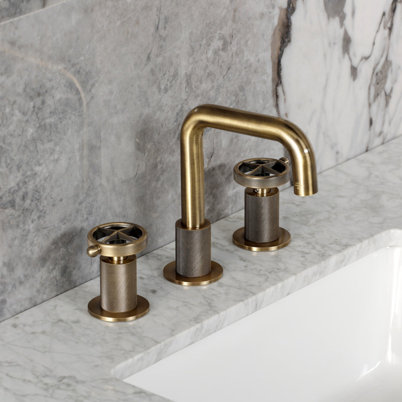 Kingston Brass Levante Two-Handle 3-Hole Deck Mount Widespread Bathroom Faucet With Push Pop-Up Drain, Antique Brass