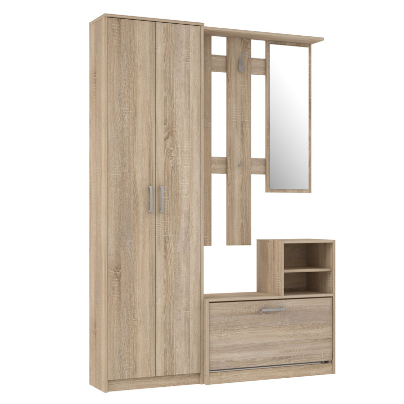 Tyneside Hall Tree 135cm Wide with Bench and Shoe Storage, Beige