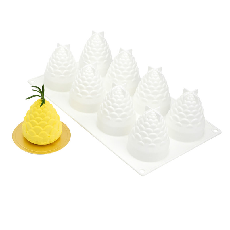Moule à ananas 8 pièces, 1 moule à ananas prêt pour le four - flexible, congelable, moule à fondant tropical en silicone blanc, facile à retirer, pour la cuisson