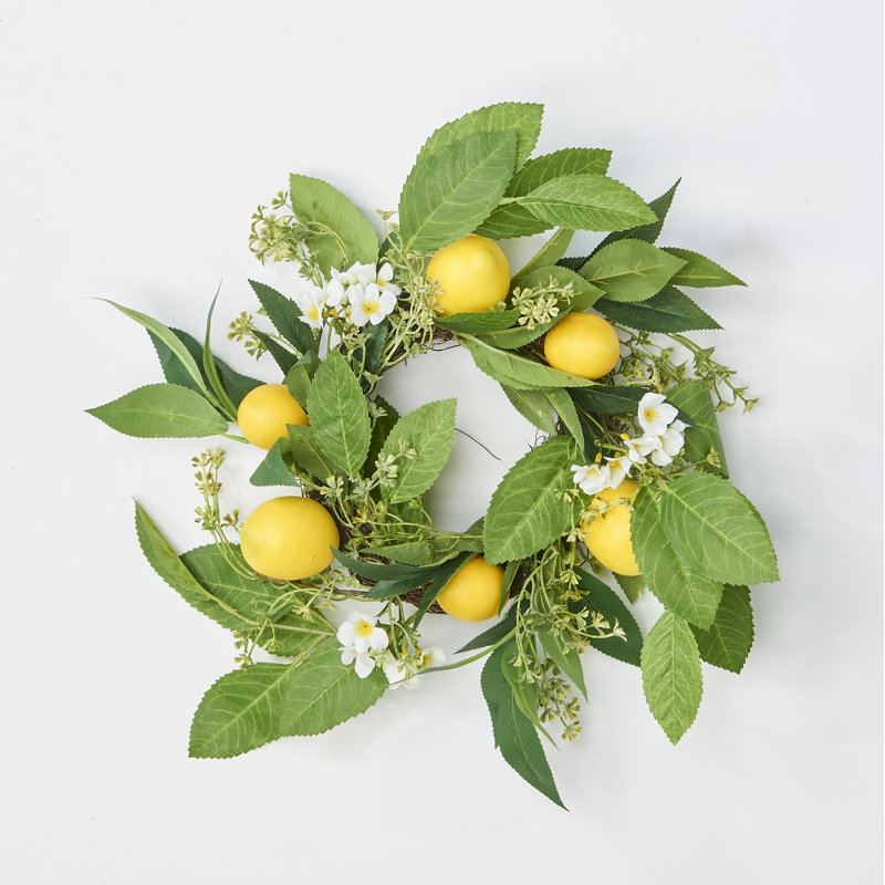 Couronne citron, feuilles vertes et fleurs, H 17 po x l 17 po x P 3 po