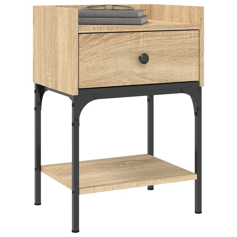 Shabari 40.5cm W Iron Bedside Table, Sonama oak, Individual