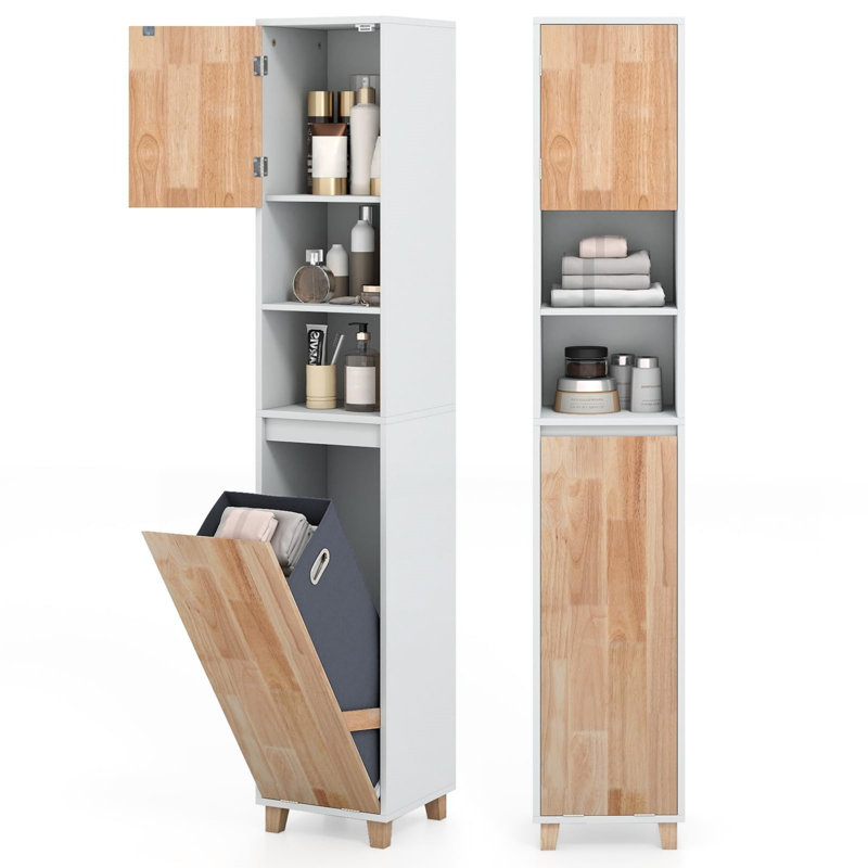 Rubber Wood, MDF, Fabric Freestanding Linen Cabinet