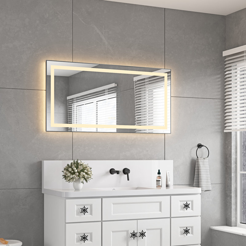 Miroir de salle de bain DEL, Métal industriel cendré, 30 po x 28 po