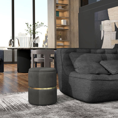 Amberella Round Storage Stool, Vanity Ottoman, Padded Seat