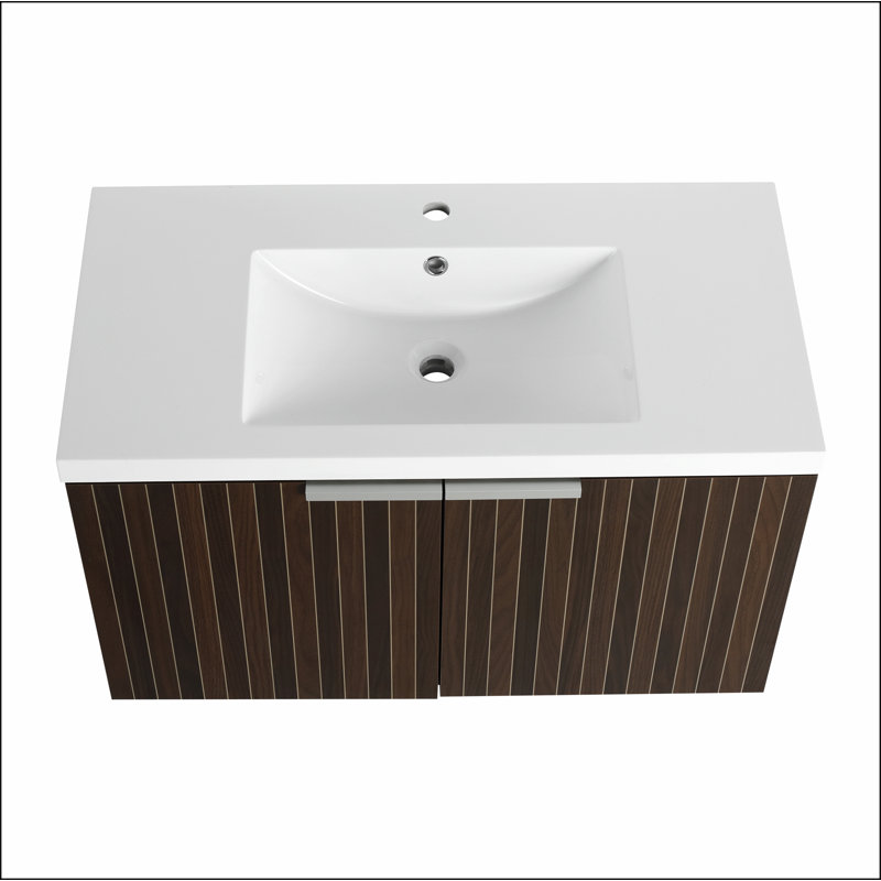 Armoire de salle de bain 36 po avec lavabo en résine, portes à fermeture douce, conception à fixation flottante