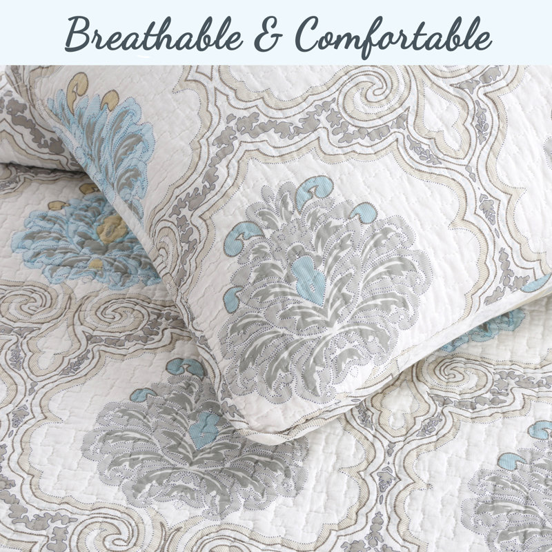 Cotton Floral Quilt, Queen Quilt + 2 Shams
