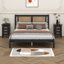 Lit plateforme double en bois avec tête de lit et tables de chevet en rotin naturel-800513687-800513769