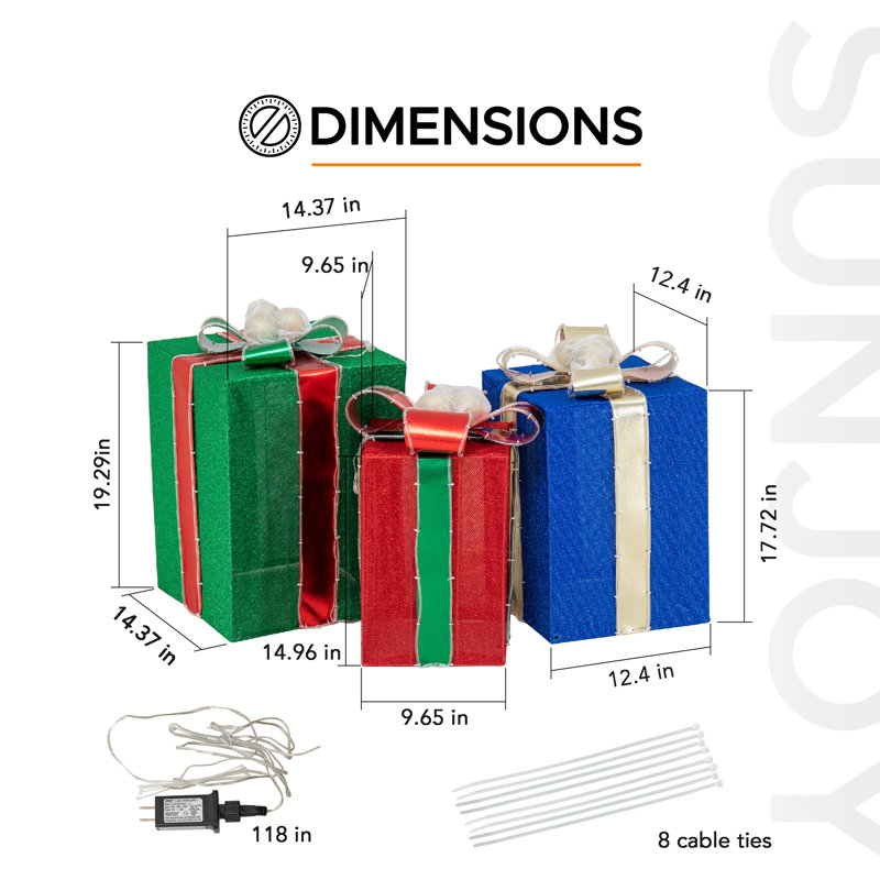 Festive 3-Piece Lighted Christmas Gift Box Set for Indoor/Outdoor