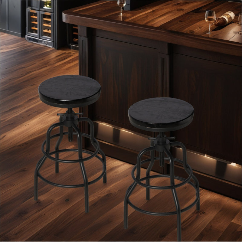 Tabouret de bar industriel rétro Vintage - Tabouret de bar pivotant rustique - Tabouret rond en métal et en bois, 2